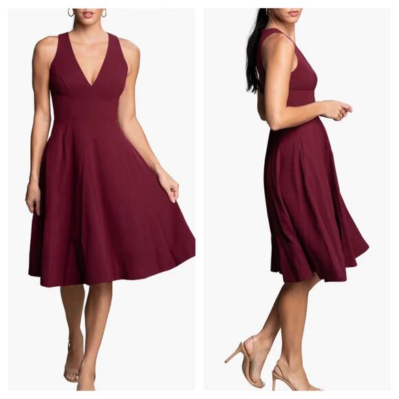 NWOT Dress The Population Catalina Fit & Flare Cocktail Dress Large Magenta Chic - Picture 8 of 13